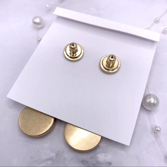 New Tory Burch Gold Logo, Dark Blue Round Drop Dangle Stud Earrings - Picture 5 of 6